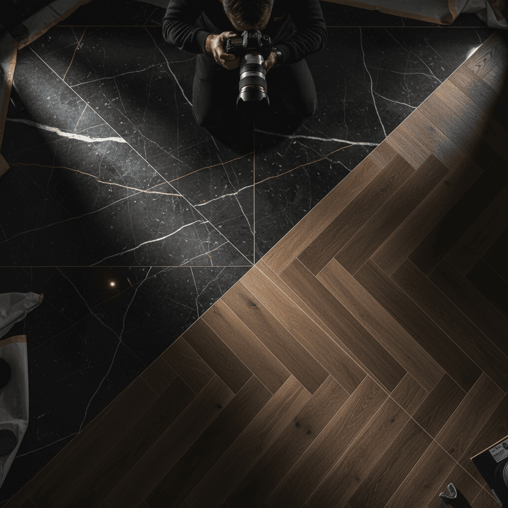 Premium flooring installation with precision detailing