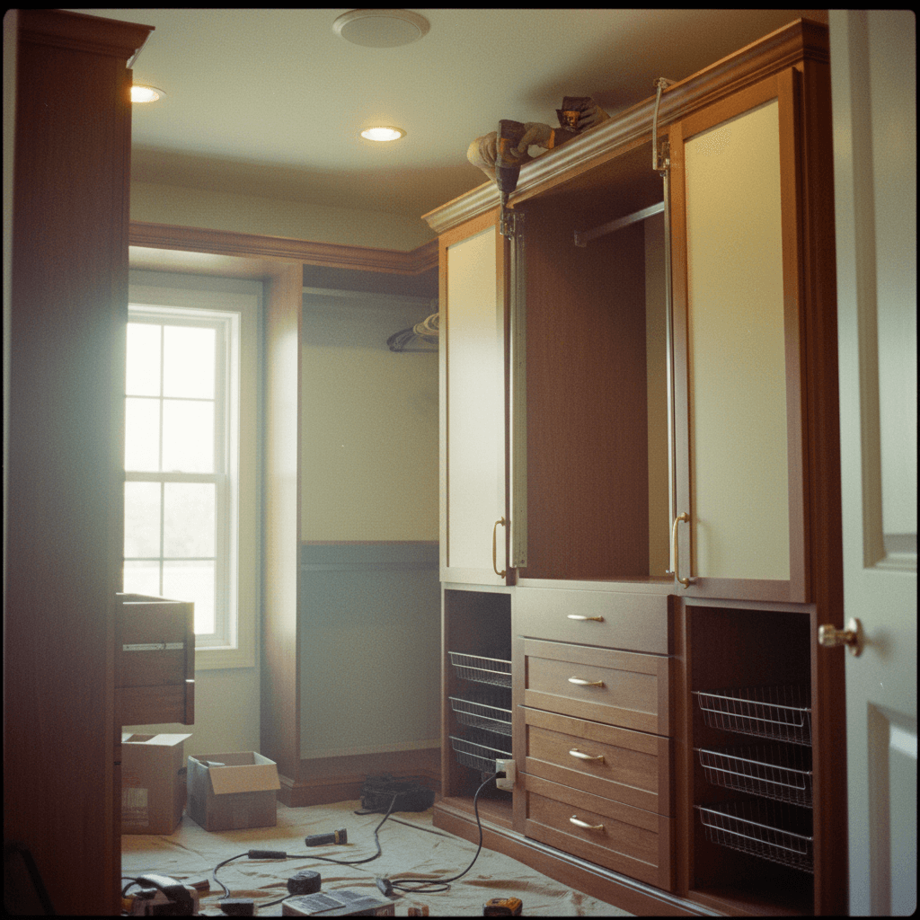 Custom closet installation in progress