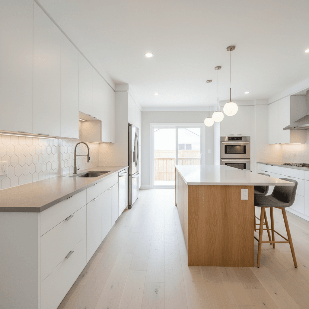 Full kitchen renovation with modern cabinetry and upgraded appliances