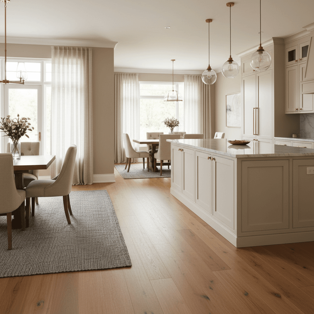 Professional flooring and cabinetry installation showing quality craftsmanship