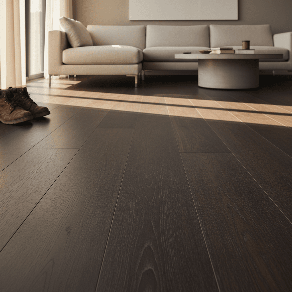 Premium hardwood flooring installation in home with professional finishing