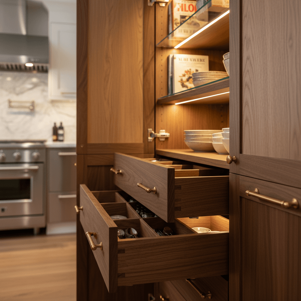 Custom kitchen cabinetry interior organization