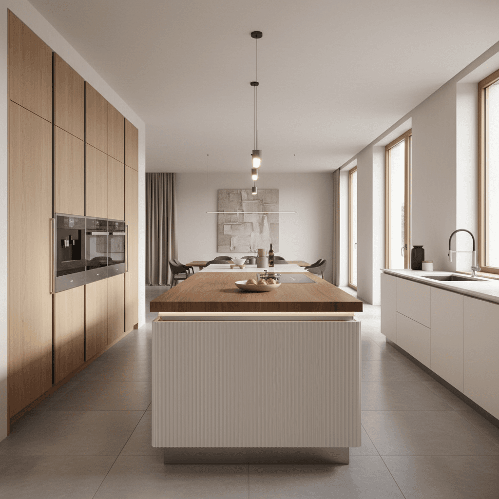 Modern kitchen with custom cabinetry and island