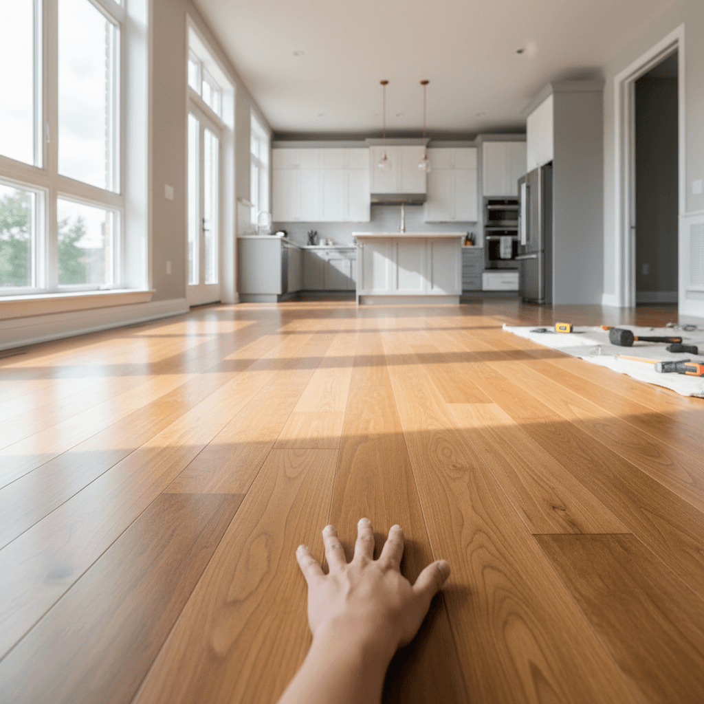 Premium hardwood flooring installation showcasing precision craftsmanship
